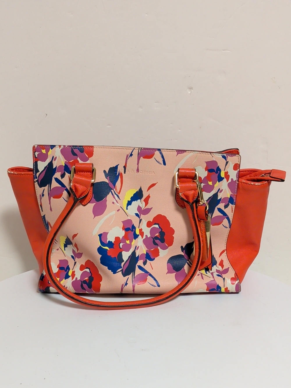 Emma & Sophia Floral Print Bag with Coral Trim